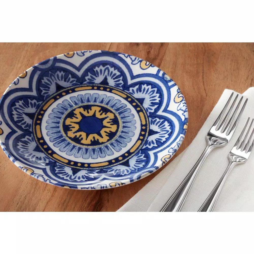 Home Decorators Collection Lisbon 4-Piece Twilight Blue and Mustard Yellow Salad Plate Set