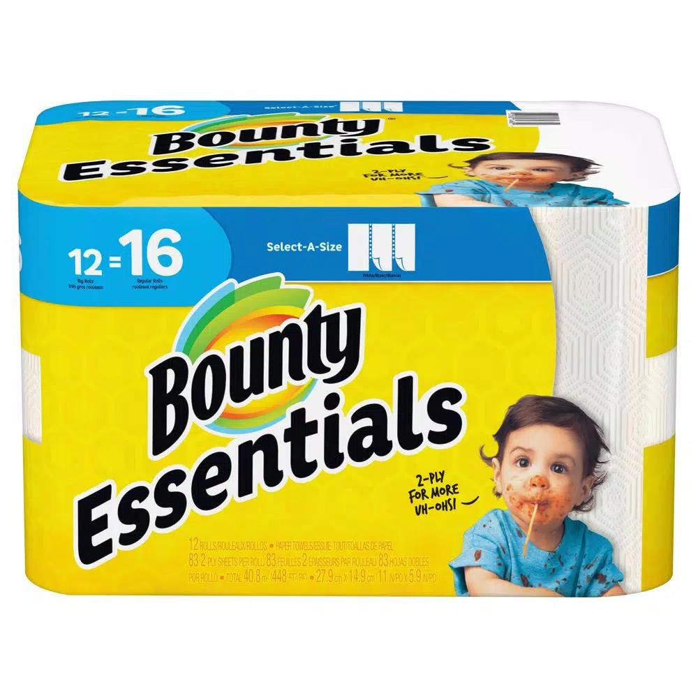 Bounty Essentials Select-A-Size White Paper Towels, 12 Big Rolls