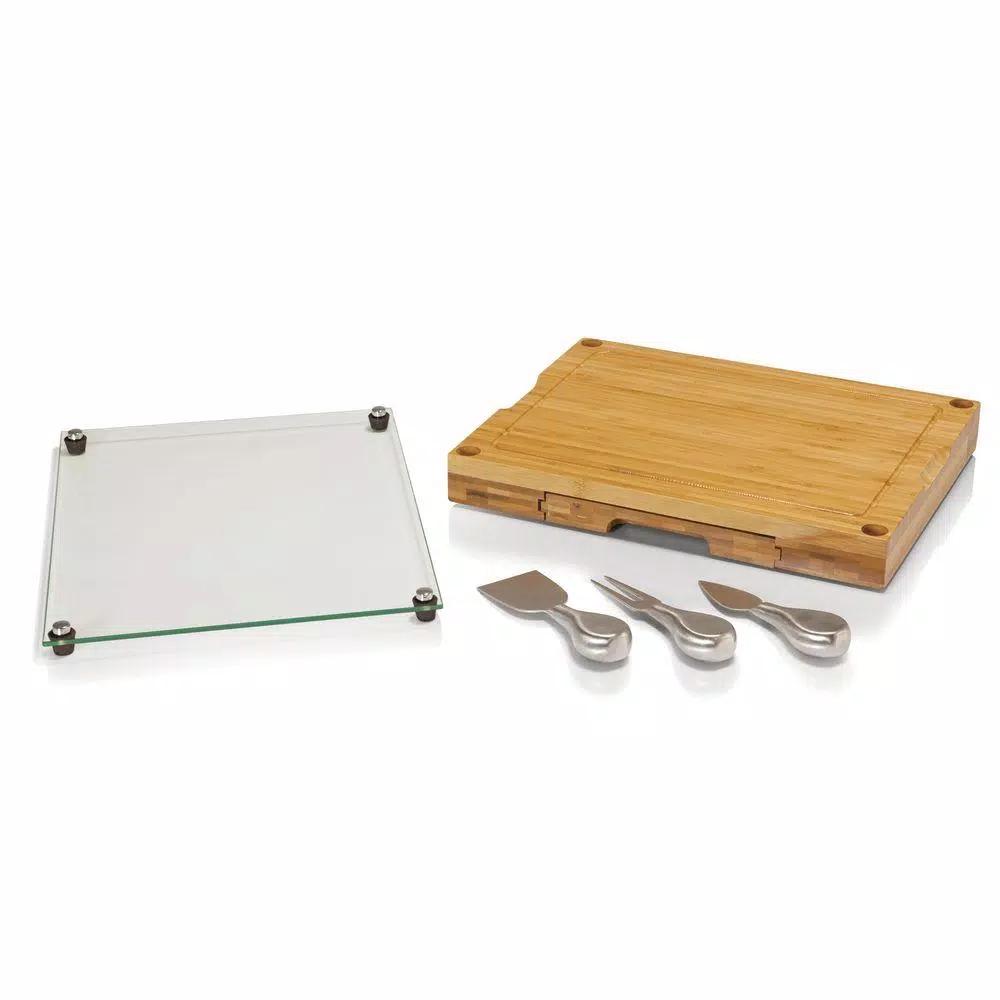 Legacy Concerto Bamboo Cutting Board and Cheese Tool Set with Tempered Glass Tray