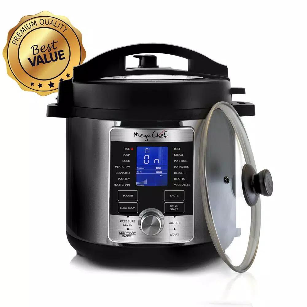 Megachef 6 Qt. Stainless Steel Digital Electric Pressure Cooker with 14 Programmable Settings