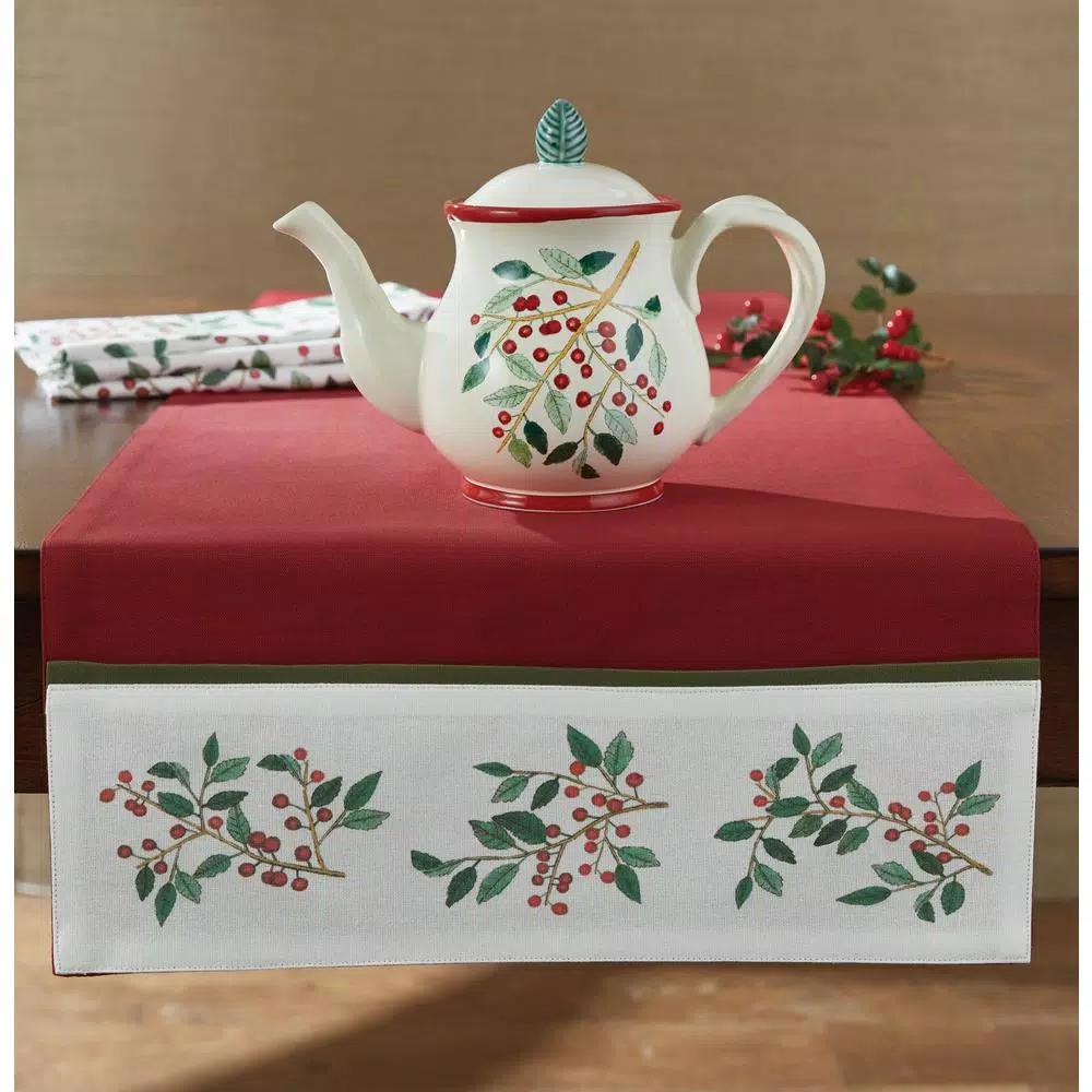Park Designs Simply Holly Ceramic Teapot with Lid, 4-Cup Stoneware Beverage Serveware