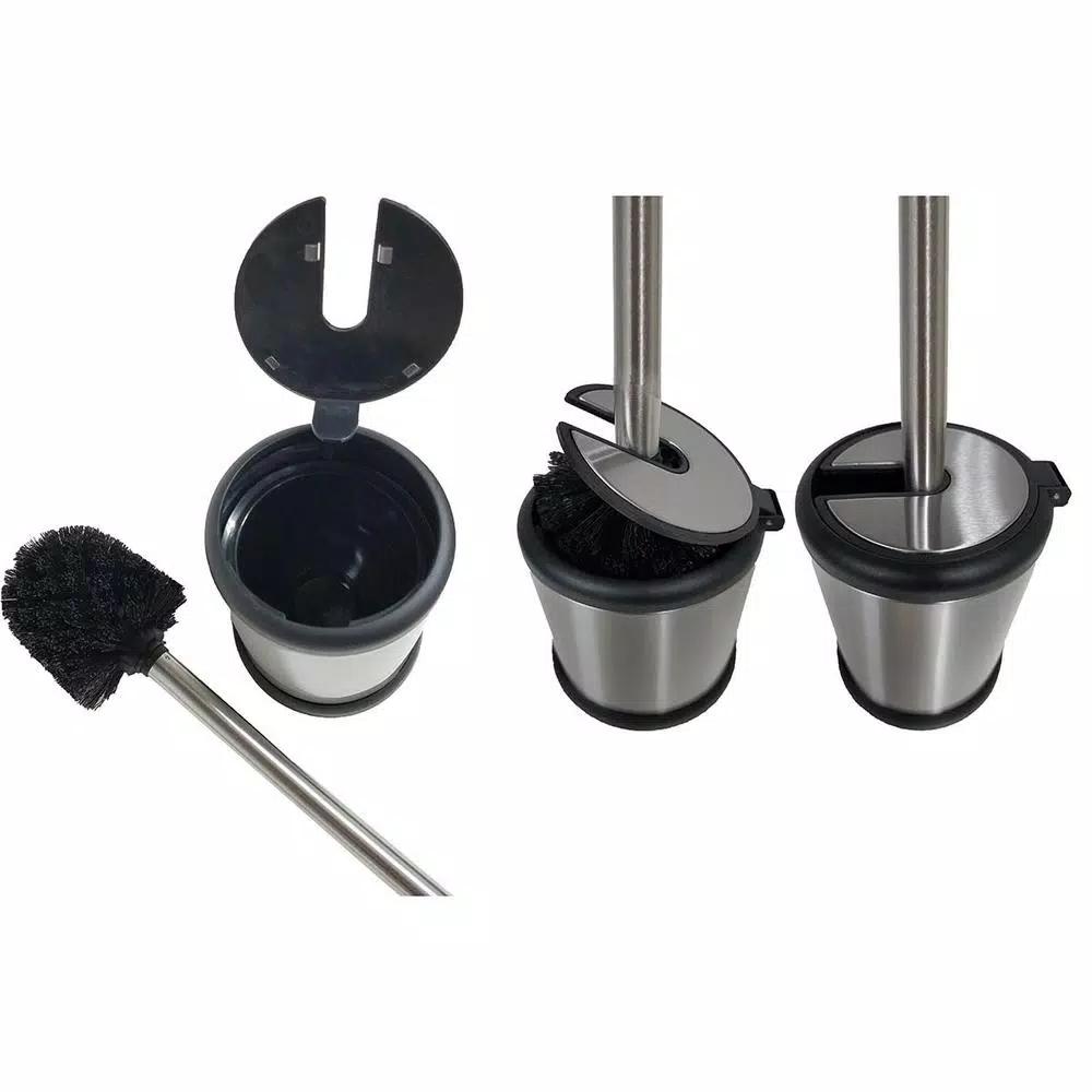 Unbranded Stainless Steel Toilet Bowl Brush Holder with Hinged Folding Lid - Chrome