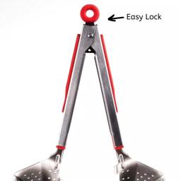 Chefright QuickScoop Red Colander Tongs with Soft Grips, Brushed Stainless Steel (Set of 2) thumbnail 5