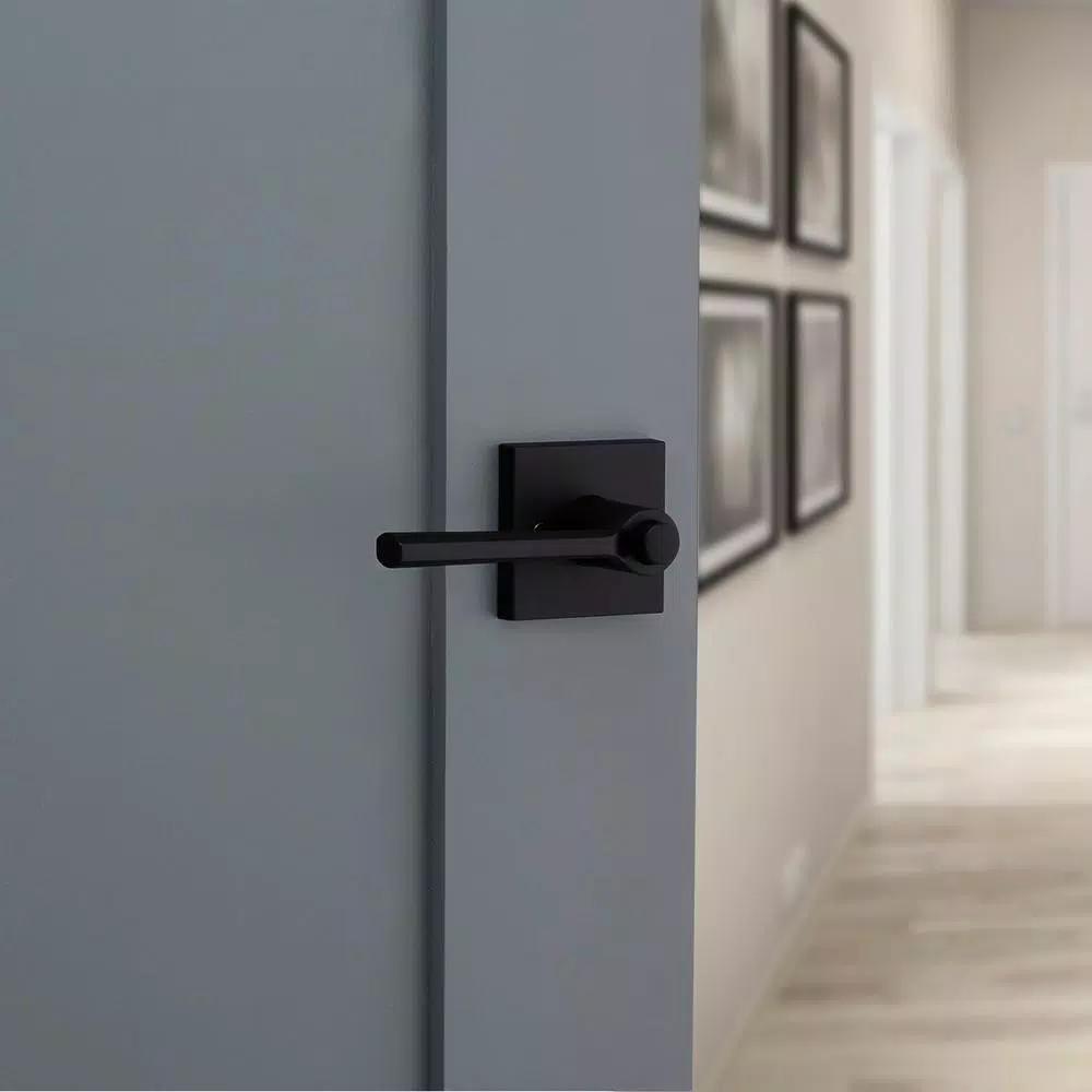 Kwikset Lisbon Signature Series Square Exterior Entry Door Lever, Iron Black, SmartKey Security