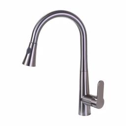 Vanity Art Brushed Nickel Single-Handle Pull-Down Kitchen Faucet with Sprayer Wand thumbnail 1