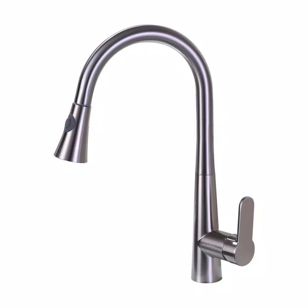 Vanity Art Brushed Nickel Single-Handle Pull-Down Kitchen Faucet with Sprayer Wand