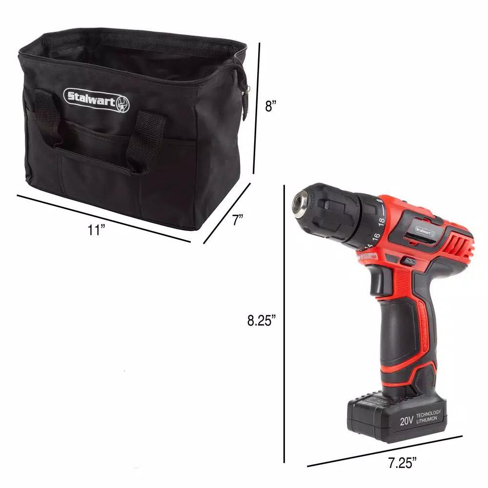 Stalwart 20V Lithium-Ion Cordless 3/8 in. Drill/Driver Kit with 122-Piece Accessory Set
