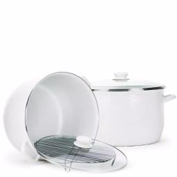 Golden Rabbit 18 qt. Porcelain-Coated Steel Stock Pot with Glass Lid and Rack, Solid White thumbnail 1