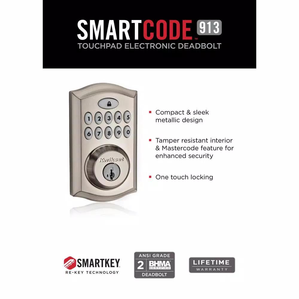 Kwikset SmartCode Satin Nickel Single Cylinder Electronic Deadbolt with SmartKey Security and Juno Passage Knob