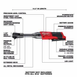 Milwaukee M12 FUEL 3/8 in. Ratchet & Extended Reach Ratchet Combo Kit with Protective Boots (Tool-Only) thumbnail 4