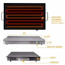 MegaChef Electric Warming Tray, Black Rectangular Food Warmer with Adjustable Temperature Control thumbnail 4