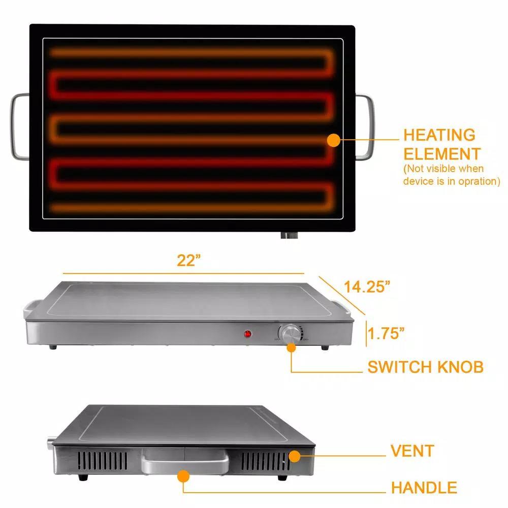 MegaChef Electric Warming Tray, Black Rectangular Food Warmer with Adjustable Temperature Control
