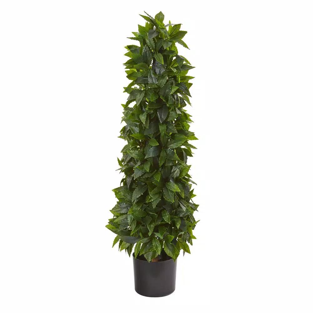 Nearly Natural 3 ft. Sweet Bay Cone Topiary Artificial Tree with Planter