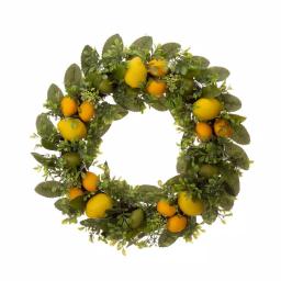 Glitzhome 28 in. Wooden Window Frame with 22 in. Greenery Lemon Wreath Decor thumbnail 3