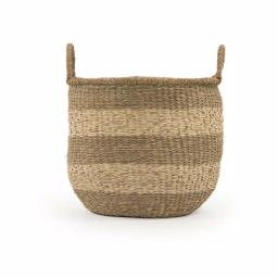 Zentique Hand Woven Seagrass and Palm Leaf Striped Medium Basket with Handles thumbnail 2
