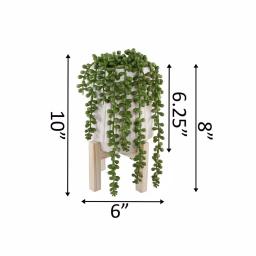 Flora Bunda 10 in. Faux Donkey Tail Succulent in White Ceramic Planter with Wood Stand thumbnail 2