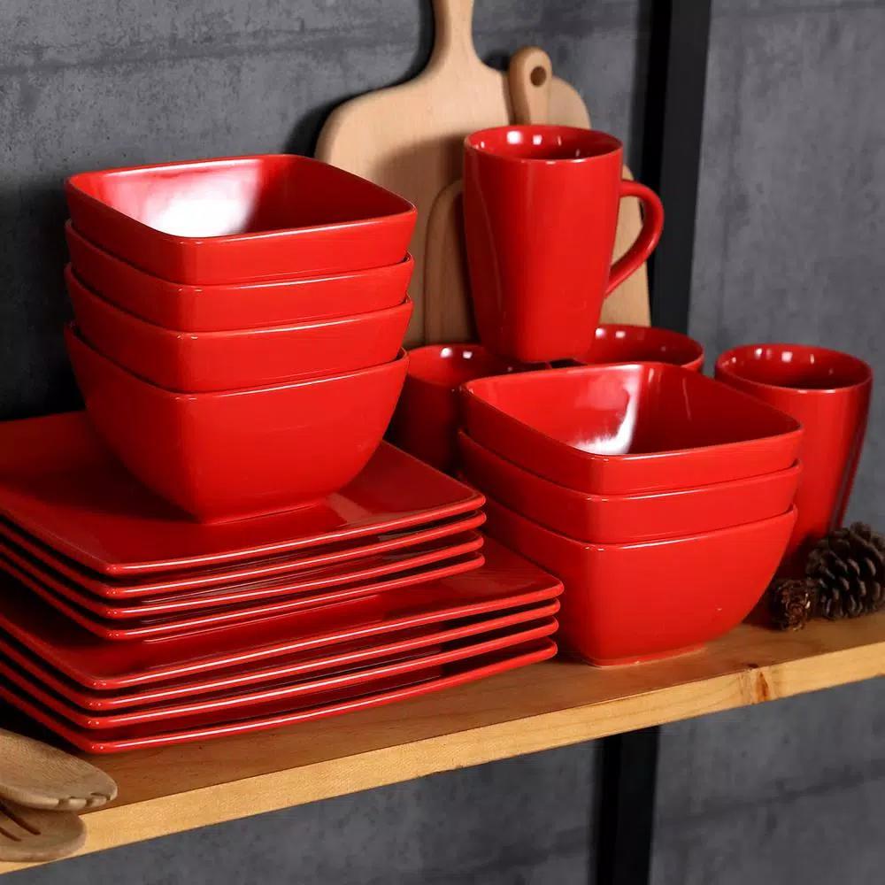 Boyel Living 16-Piece Modern Red Porcelain Dinnerware Set, Service for 4