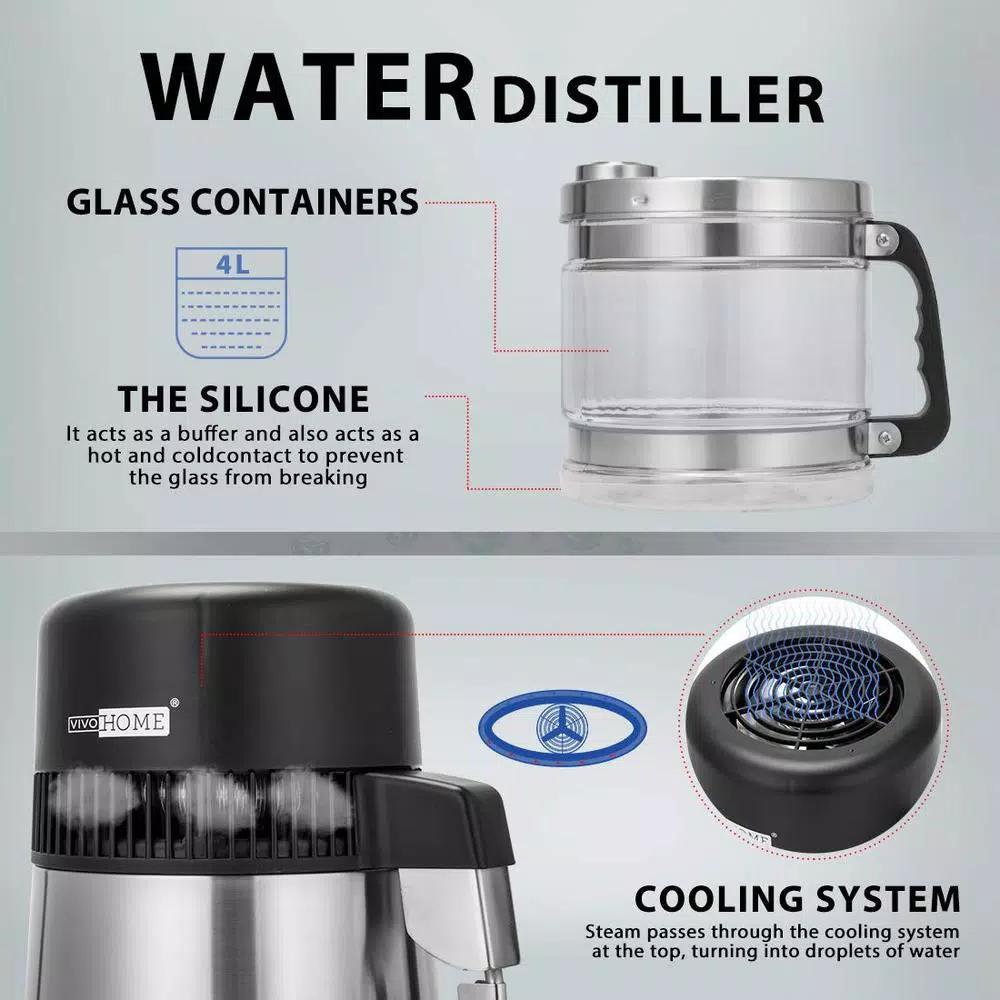 VIVOHOME 16-Cup Water Distiller Machine, 304 Stainless Steel Purifier with Carbon Filter