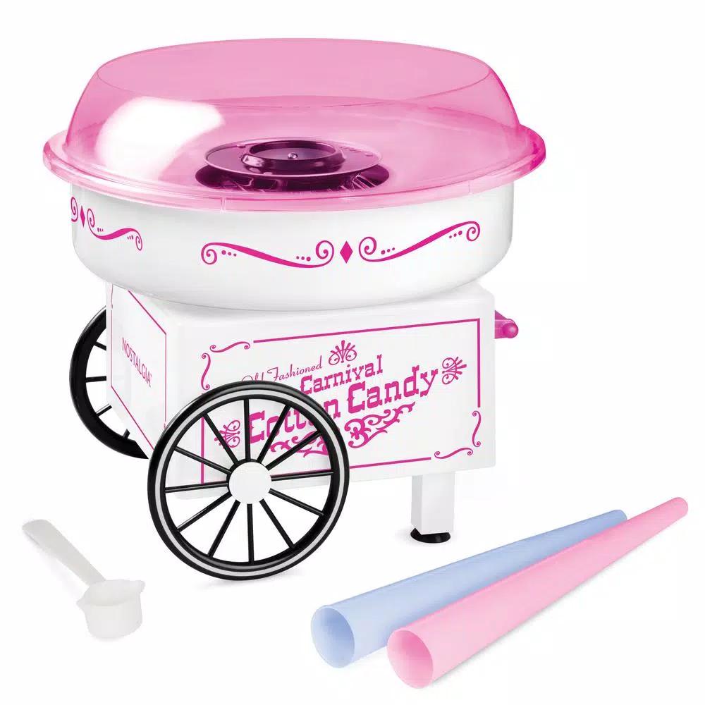 Nostalgia Vintage Pink Cotton Candy Maker with 2 Reusable Cones