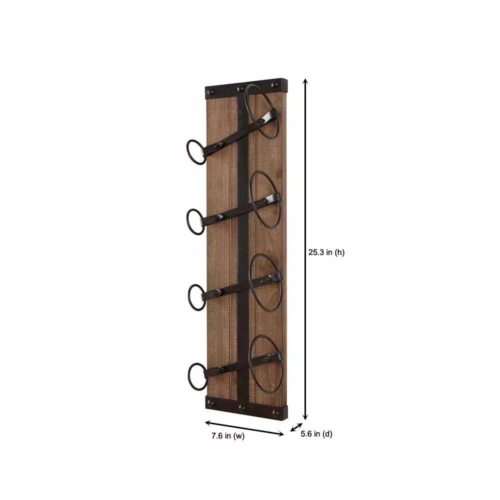 StyleWell 4-Bottle Vertical Wall Mounted Wine Rack, Black and Natural Wood
