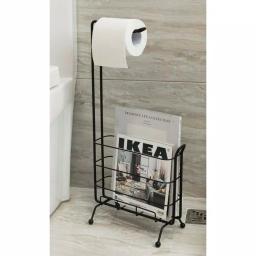 Basicwise Black Metal Toilet Paper Holder and Magazine Rack, Freestanding Dual-Purpose Bathroom Storage thumbnail 2