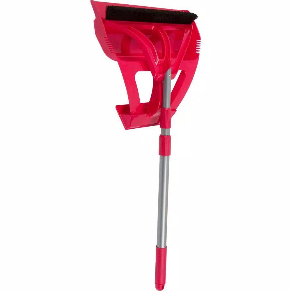 WISP 3-Piece Red Broom and Dustpan Set with 90-Degree Angle, Telescoping Handle, and Bristle Seal Technology