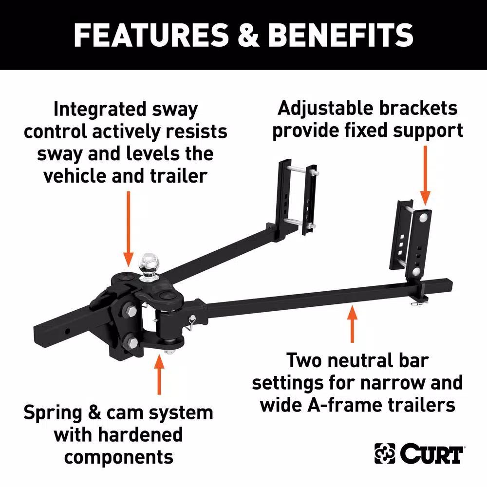 CURT TruTrack Trunnion Bar Weight Distribution System, 10,000-15,000 lbs GTW, 35-9/16" Bars