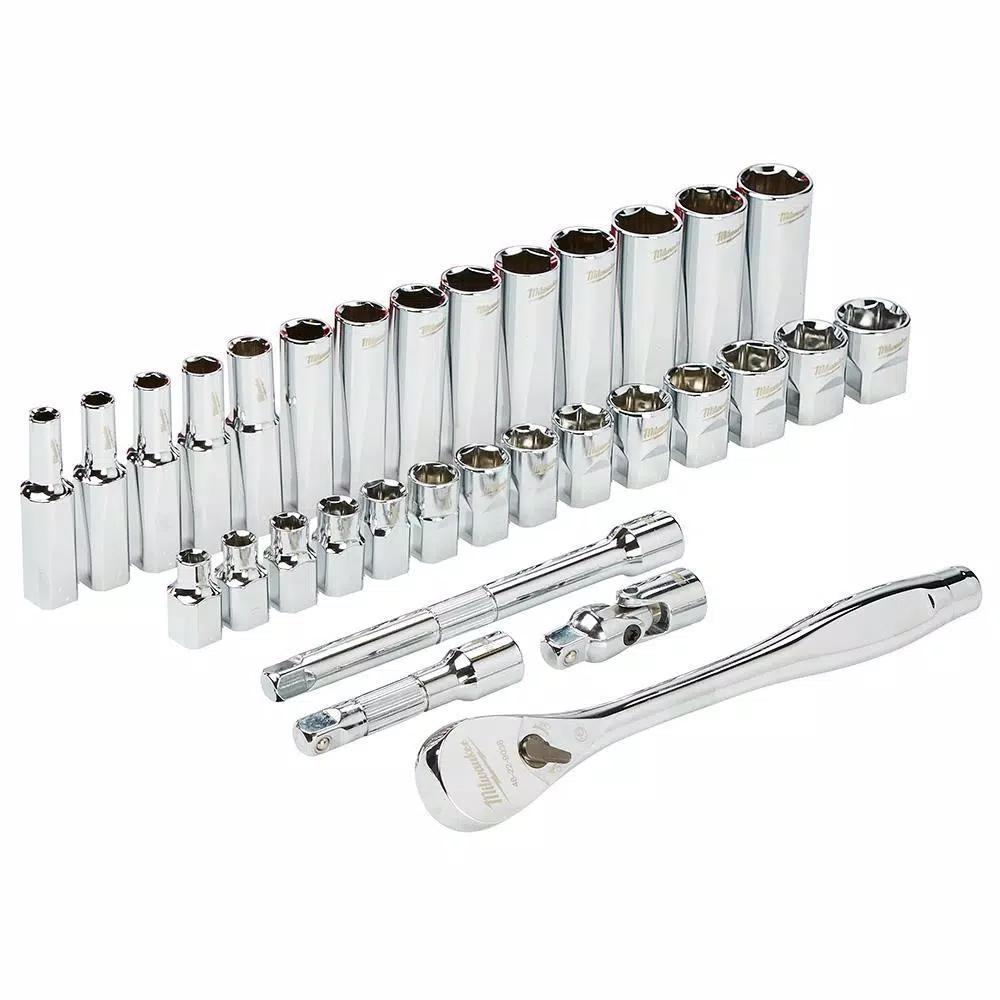 Milwaukee 3/8 in. Drive SAE/Metric Ratchet and Socket Mechanics Tool Set, 60-Piece