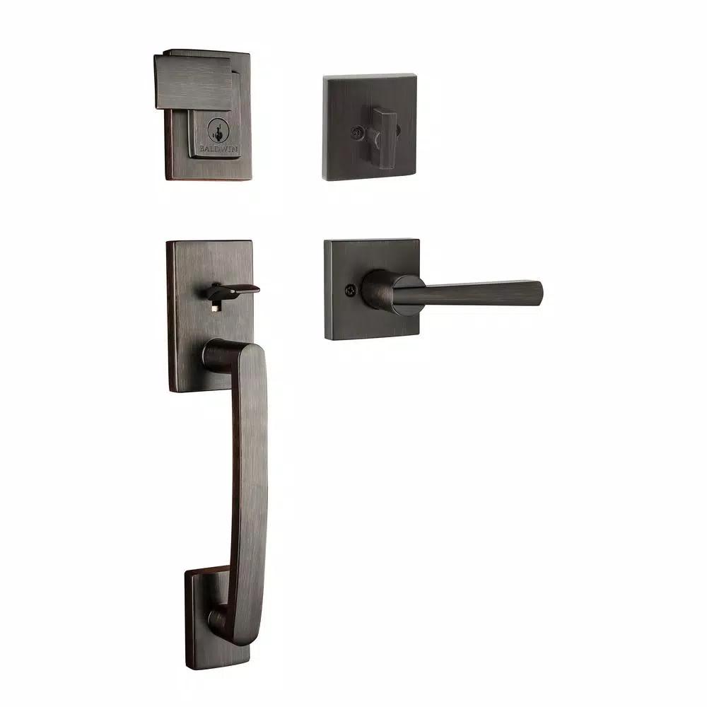 Baldwin Prestige Spyglass Single Cylinder Venetian Bronze Door Handleset with Square Lever