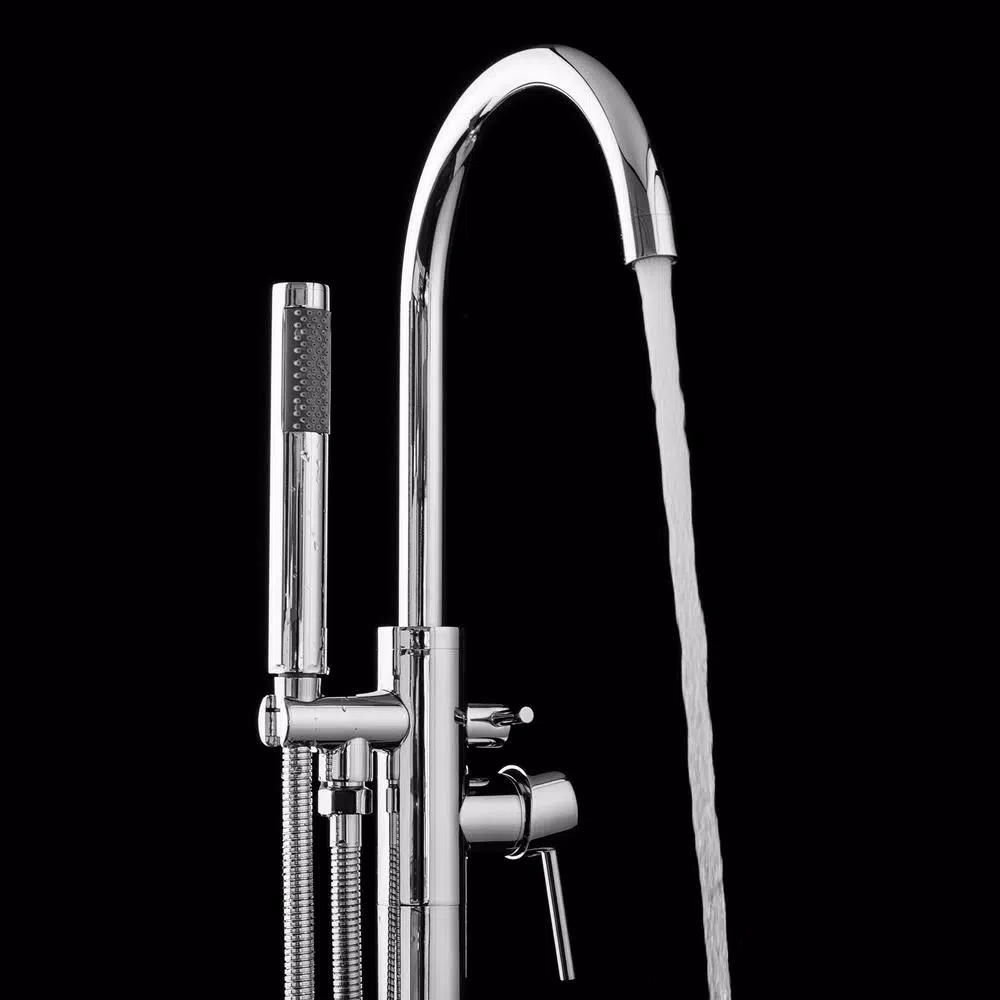 AKDY Freestanding Floor Mount Roman Tub Faucet with Hand Shower, Chrome