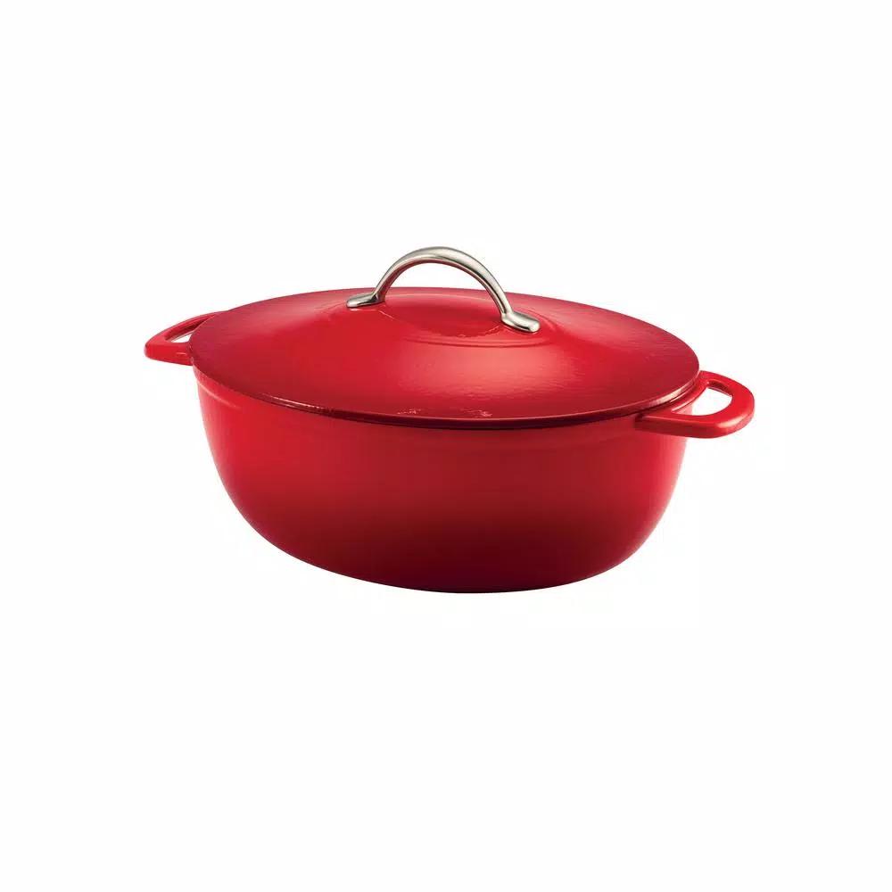 Tramontina Gourmet 6.5 qt. Oval Enameled Cast Iron Dutch Oven with Lid, Gradated Red