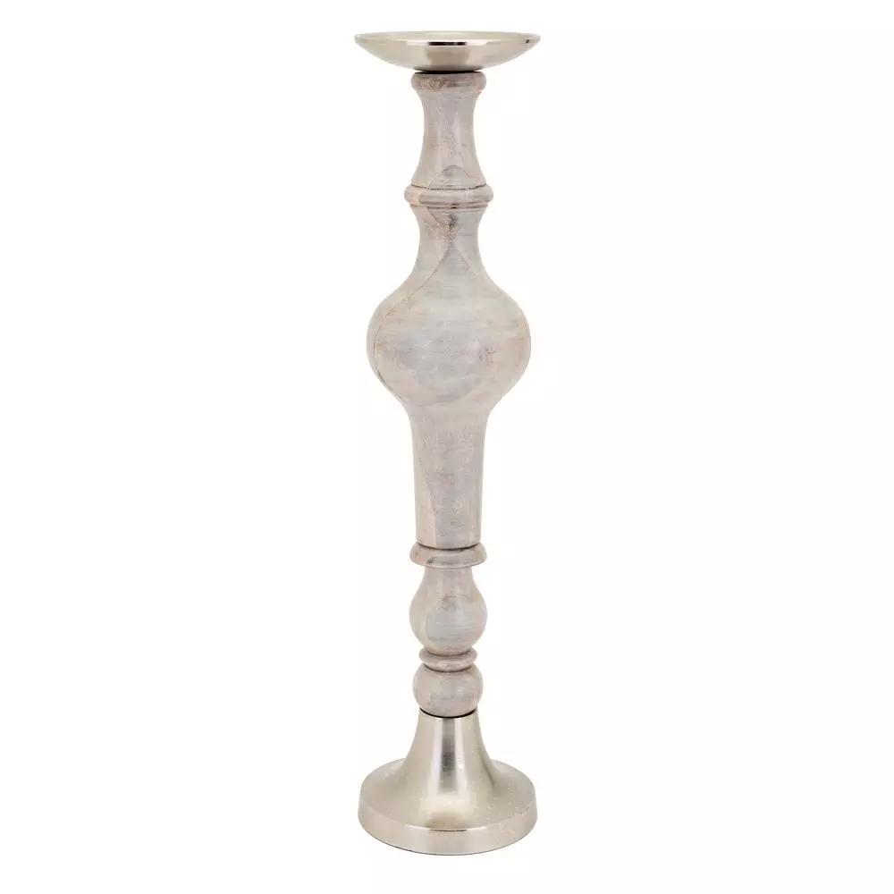 IMAX Trisha Yearwood Nightingale Mango Wood Hurricane Candle Holder Set of 3, Gray