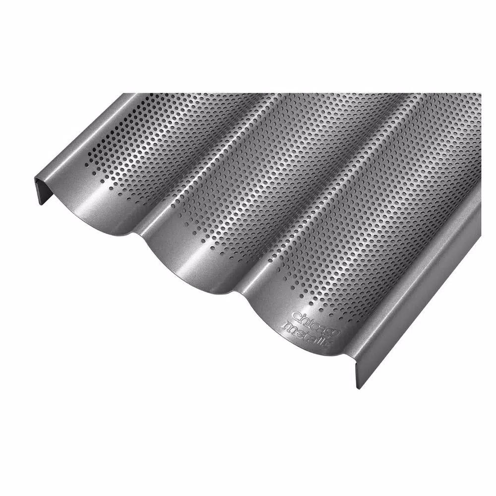 Chicago Metallic Commercial II Perforated Baguette Pan, 3-Loaf Capacity
