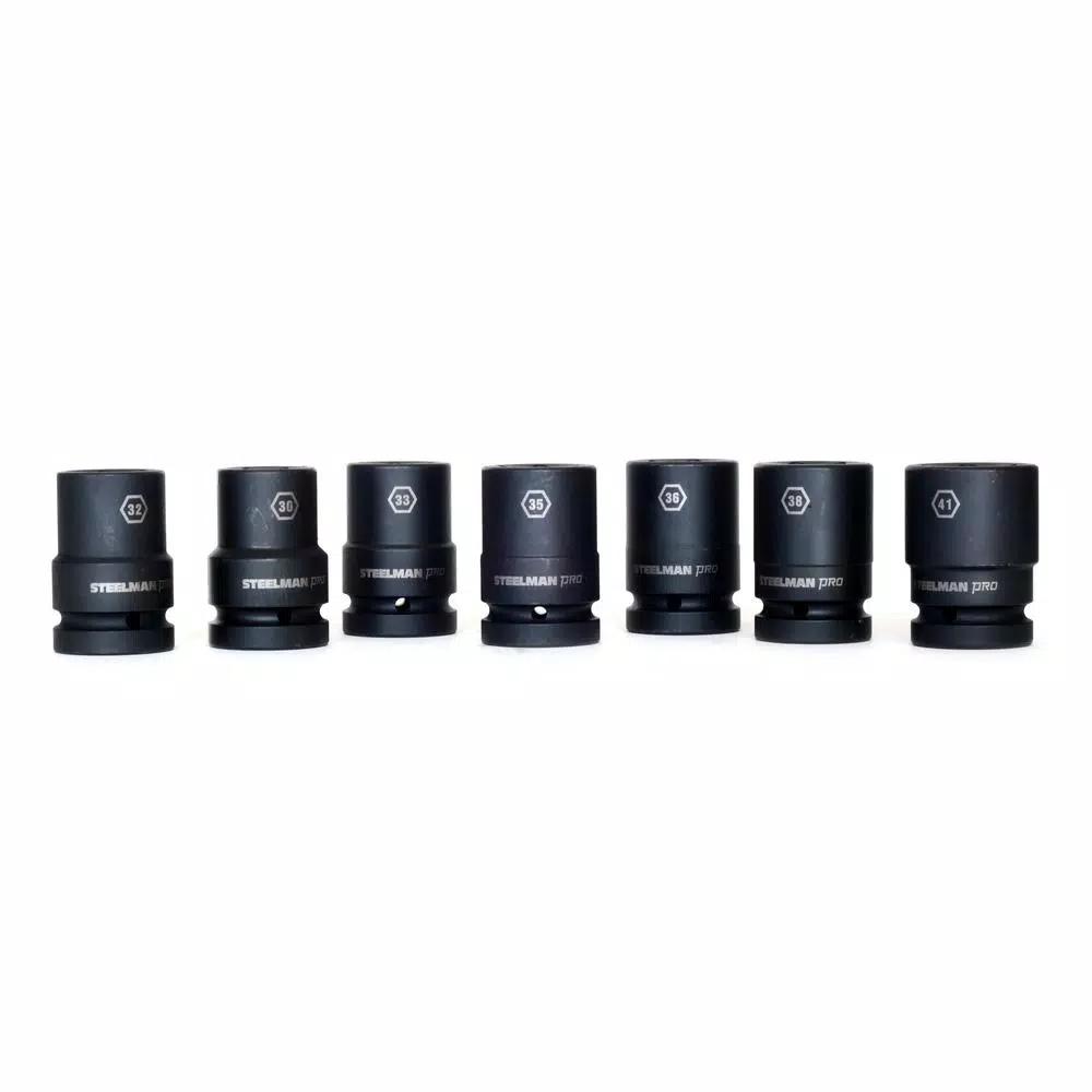 Steelman PRO 79350 1 in. Drive Metric Deep Thin Wall Impact Socket Set, 7-Piece