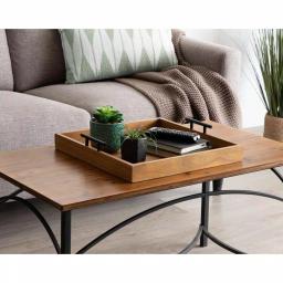 Kate and Laurel Lipton 16 in. Square Decorative Wood Tray with Black Metal Handles, Rustic Farmhouse Style thumbnail 6