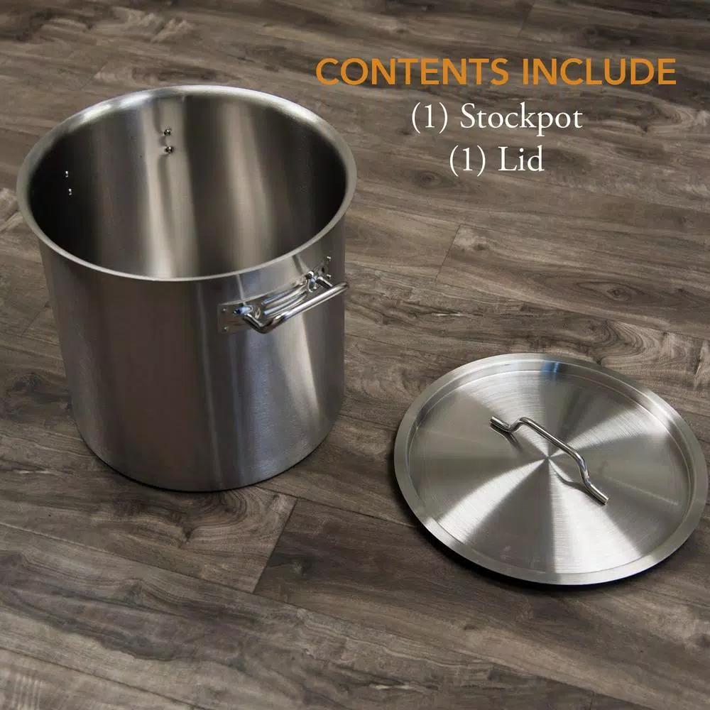 Gas One 20 Qt. Stainless Steel Stock Pot with Lid, Heavy-Duty 1.0 mm Thick Commercial Grade Kettle