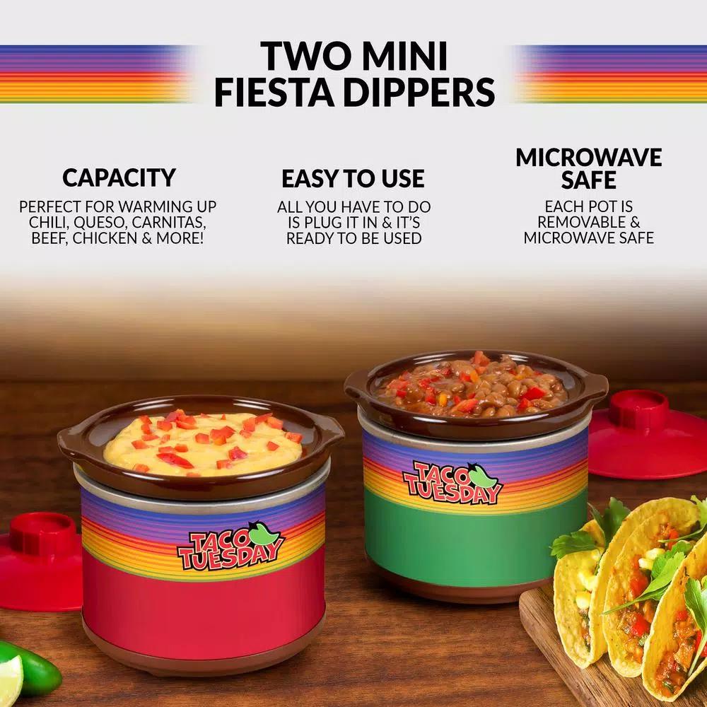 Taco Tuesday Mini Fiesta Dippers .65 Qt. Slow Cooker with Removable Ceramic Pot, Red