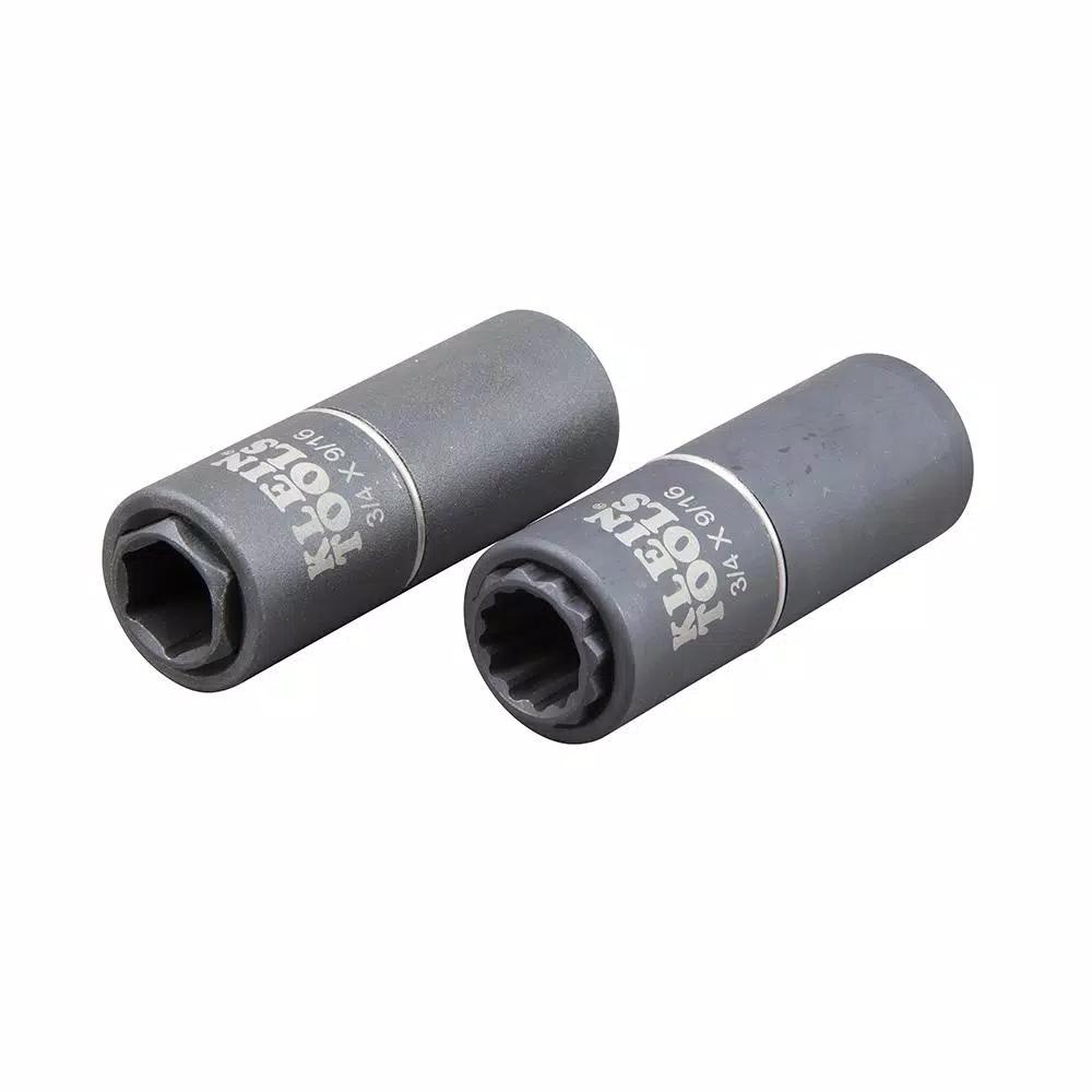 Klein Tools 1/2 in. Drive 2-in-1 Deep Impact Socket, 6-Point, 3/4 in. and 9/16 in.