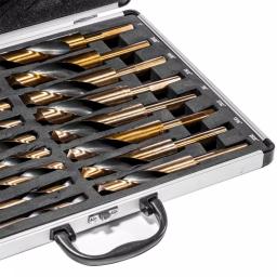 XtremepowerUS 17-Piece HSS Cobalt Silver and Deming Twist Drill Bit Set with Aluminum Storage Case thumbnail 2