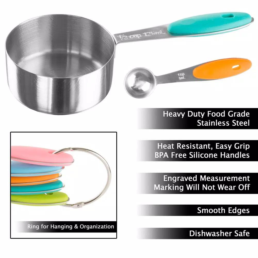 Classic Cuisine 10-Piece Stainless Steel Measuring Cups and Spoons Set with Silicone Handles