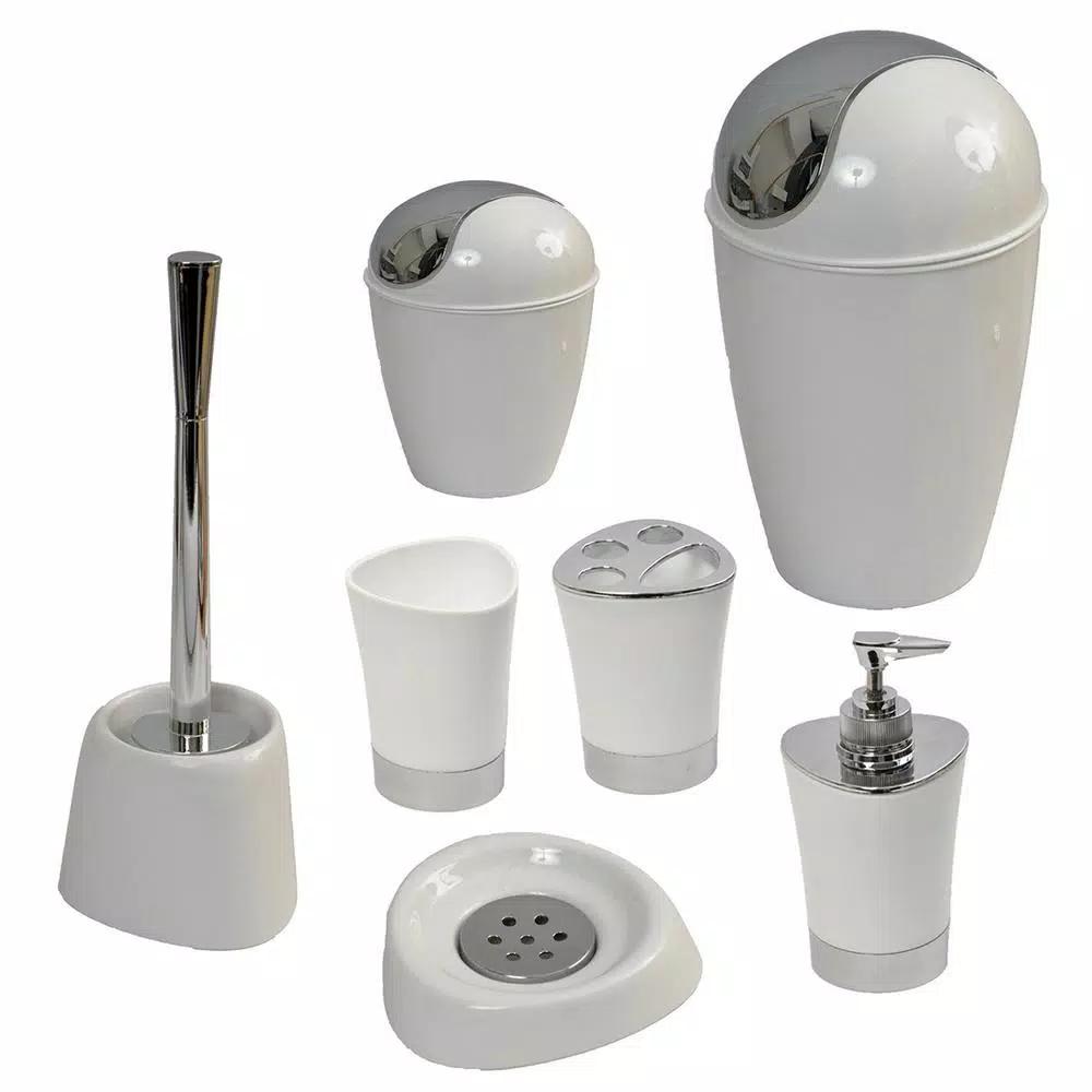 Unbranded Modern White Toilet Bowl Brush with Holder, Chrome Plated Handle, Compact Design