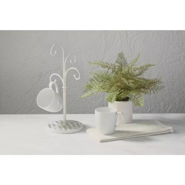 Tripar International, Inc 4-Hook White Metal Mug Tree Stand for Kitchen Countertop