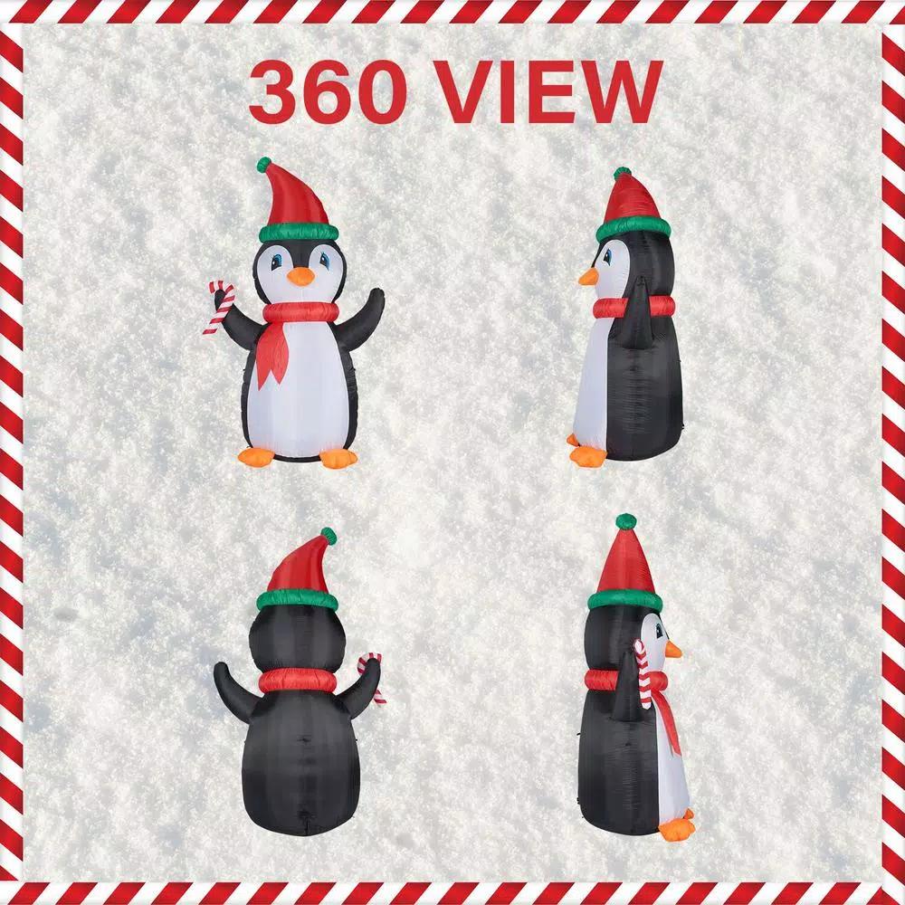 Fraser Hill Farm 10 ft. Penguin and Candy Cane Christmas Inflatable with RGB Lights