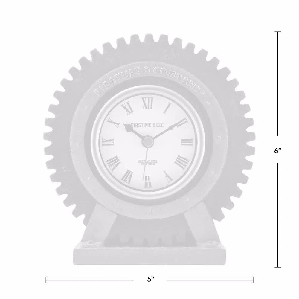 FirsTime & Co. Gear Tabletop Analog Clock - Satin Black & Aged Rust