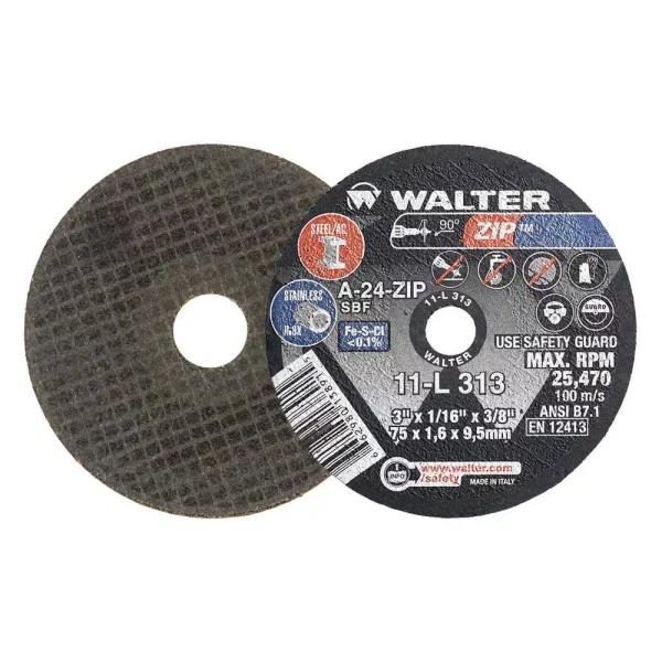 WALTER SURFACE TECHNOLOGIES ZIP 3 in. x 3/8 in. x 1/16 in. T1 Gr 24 Performance Cutting and Grinding Wheels (25-Pack)