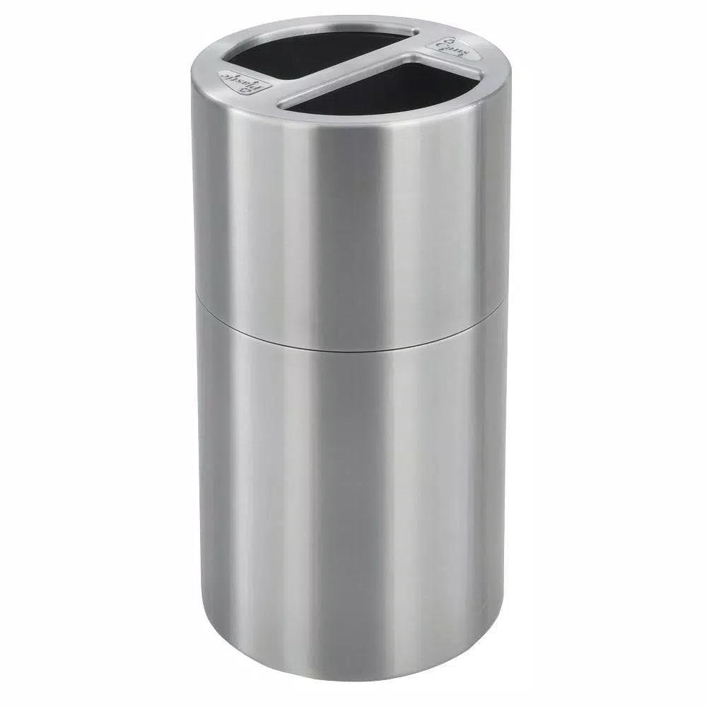 Safco 30 Gal. Dual Recycling Receptacle Commercial Trash Can with Satin Aluminum Finish
