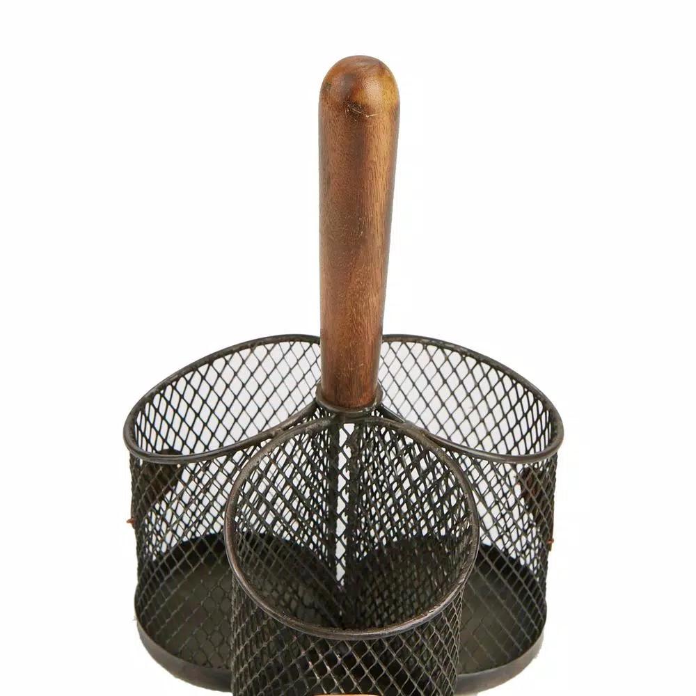 MIND READER Stainless Steel Utensil Caddy & Silverware Organizer with Wood Handle