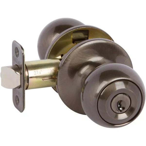 Callan Fairfield Classic Style Antique Nickel Round Entry Door Knob, Keyed Entry