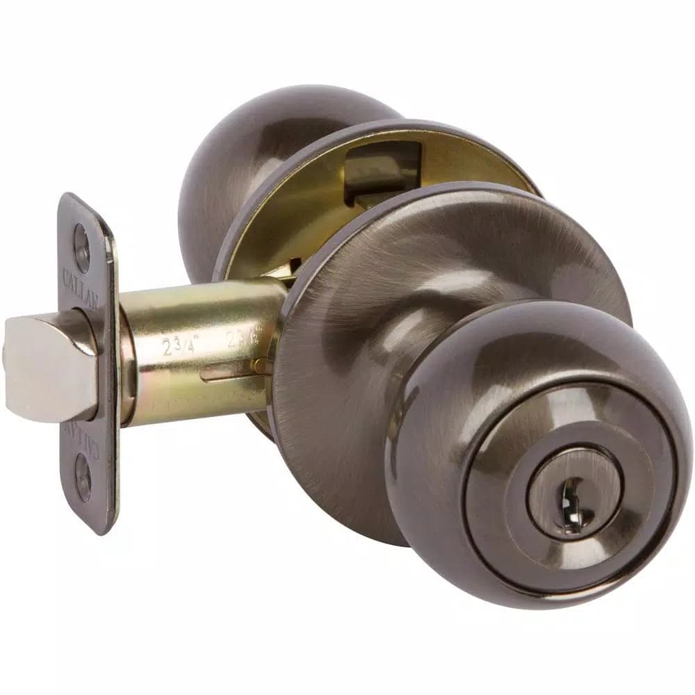 Callan Fairfield Classic Style Antique Nickel Round Entry Door Knob, Keyed Entry