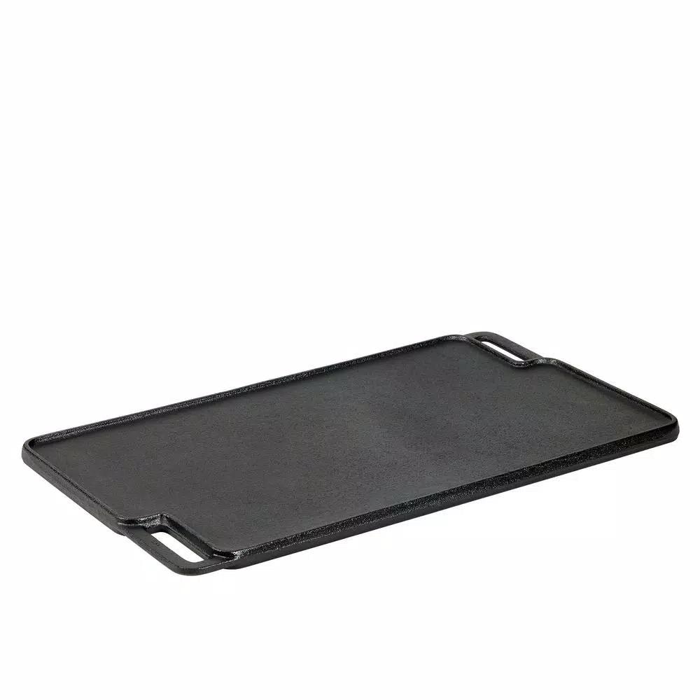 Basic Essentials 18 in. Cast Iron Rectangular Double Reversible Grill and Griddle, Pre-Seasoned Non-Stick